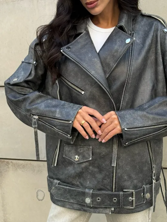 Куртка-косуха винтажная из натуральной кожи со шнуровкой