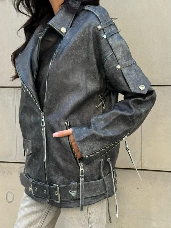 Куртка-косуха винтажная из натуральной кожи со шнуровкой