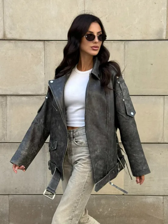 Куртка-косуха винтажная из натуральной кожи со шнуровкой