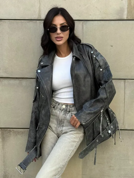 Куртка-косуха винтажная из натуральной кожи со шнуровкой