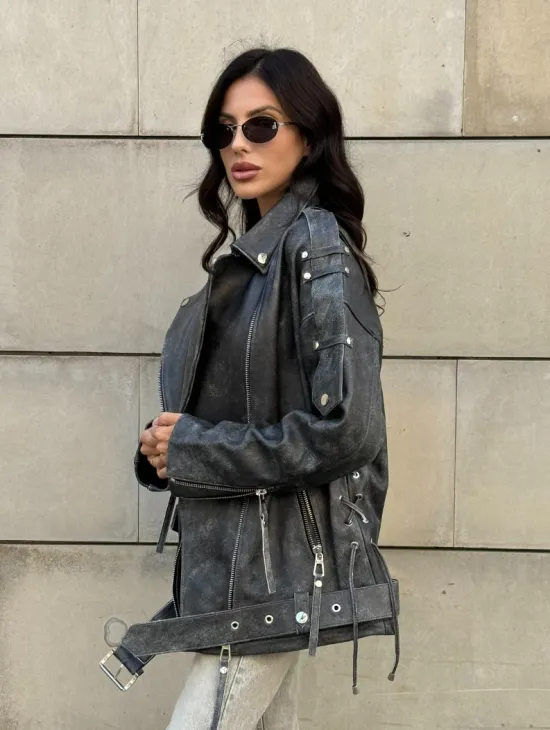 Куртка-косуха винтажная из натуральной кожи со шнуровкой