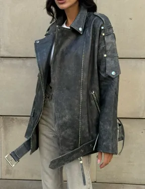 Куртка-косуха винтажная из натуральной кожи со шнуровкой