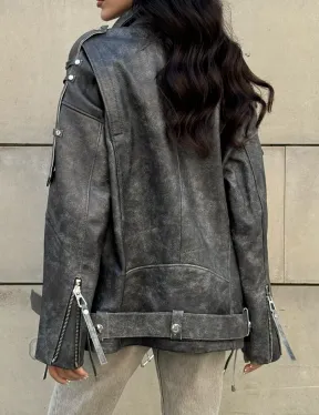 Куртка-косуха винтажная из натуральной кожи со шнуровкой