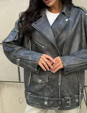 Куртка-косуха винтажная из натуральной кожи со шнуровкой