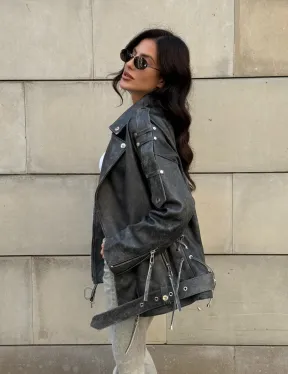 Куртка-косуха винтажная из натуральной кожи со шнуровкой