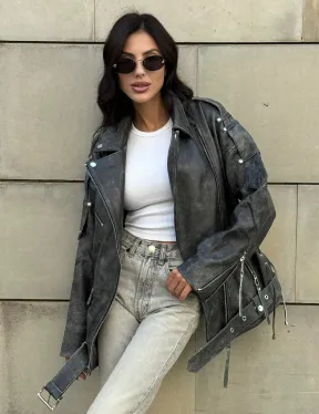 Куртка-косуха винтажная из натуральной кожи со шнуровкой