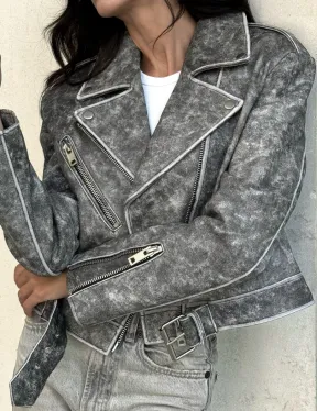 Кожаная укороченная косуха из натуральной кожи 