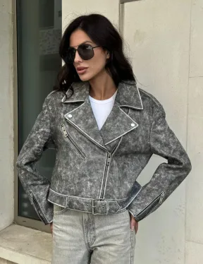 Кожаная укороченная косуха из натуральной кожи 