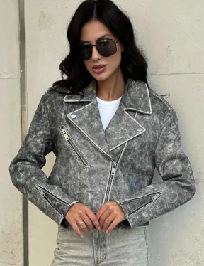 Кожаная укороченная косуха из натуральной кожи 