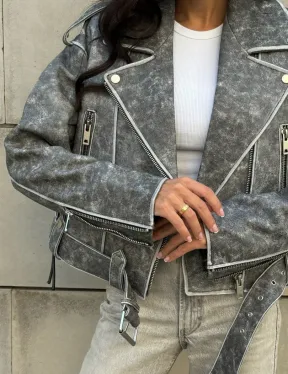 Косуха из натуральной кожи Vintage со шнуровкой - цвет серый