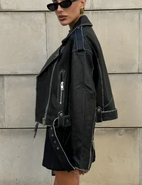 Куртка-косуха из натуральной кожи «Vintage»  со шнуровкой - цвет черный