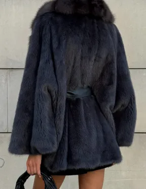 Летучая мышь из меха норки с воротником из куницы - цвет темный графит