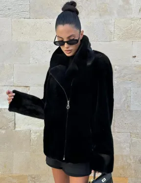 Черная косуха (куртка) из скандинавской норки