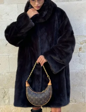 Шуба из аукционной норки с капюшоном роспуск - цвет уголь