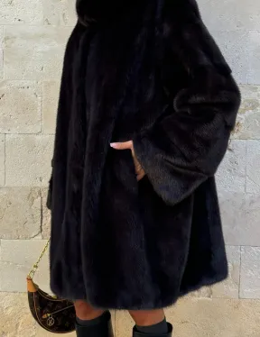 Шуба из аукционной норки с капюшоном роспуск - цвет уголь