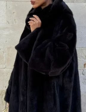 Шуба из аукционной норки с капюшоном роспуск - цвет уголь