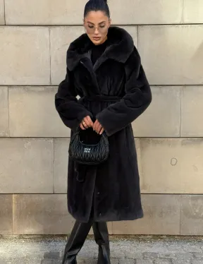 Шуба из меха импортной норки NAFA с капюшоном, цвет темный графит