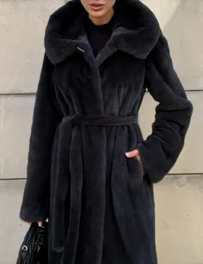Шуба из меха импортной норки NAFA с капюшоном, цвет темный графит