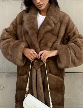 Шуба из меха аукционной норки Vintage Gold с меховым поясом