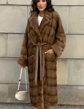 Шуба из меха аукционной норки Vintage Gold с меховым поясом