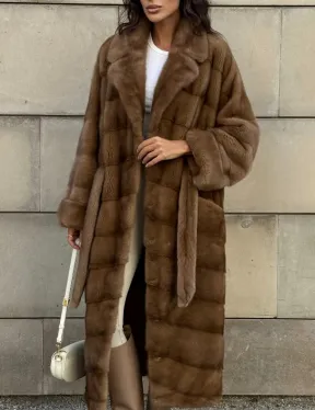 Шуба из меха аукционной норки Vintage Gold с меховым поясом