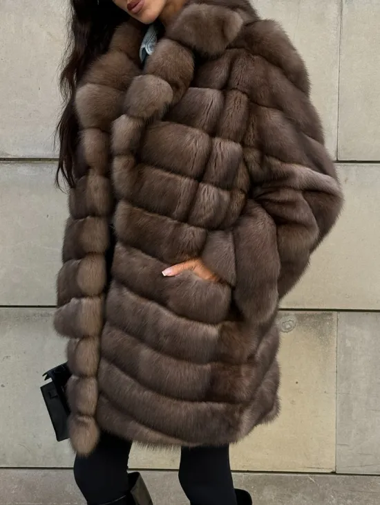 Меховое манто из баргузинского соболя с диагональной раскладкой, SILVER 1-2