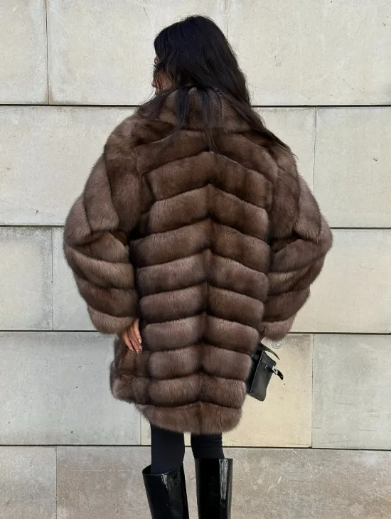 Меховое манто из баргузинского соболя с диагональной раскладкой, SILVER 1-2