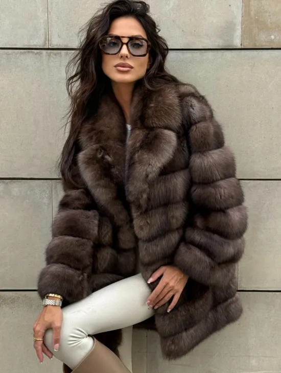 Шуба из баргузинского соболя с цельным английским воротником SILVER 2-3