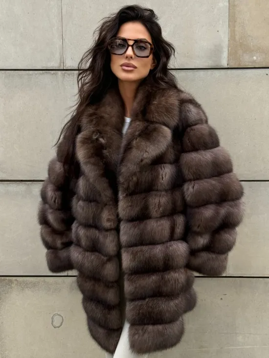 Шуба из баргузинского соболя с цельным английским воротником SILVER 2-3