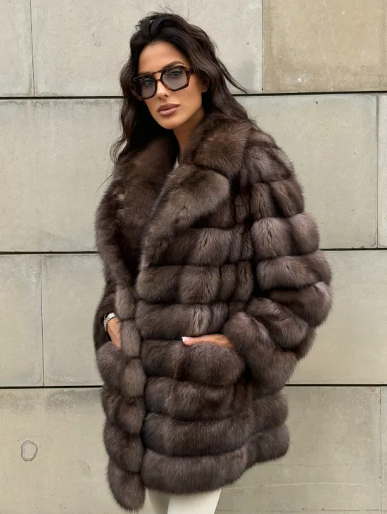 Шуба из баргузинского соболя с цельным английским воротником SILVER 2-3