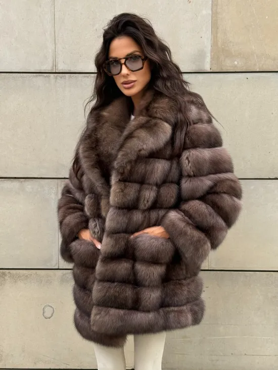 Шуба из баргузинского соболя с цельным английским воротником SILVER 2-3