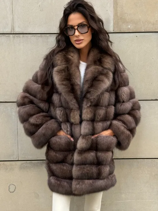 Шуба из баргузинского соболя с цельным английским воротником SILVER 2-3