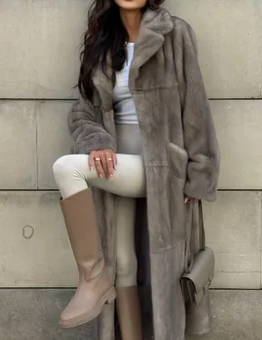 Норковая шуба цельный мех с поясом Luxury Line - цвет silver