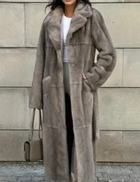 Норковая шуба цельный мех с поясом Luxury Line - цвет silver