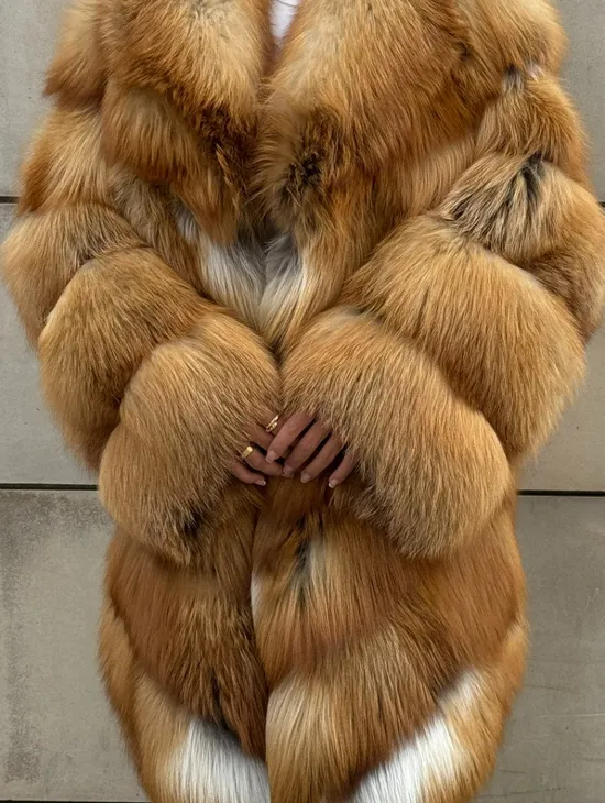 Vintage шуба диагональ из меха лисы Gold Fox, английский воротник