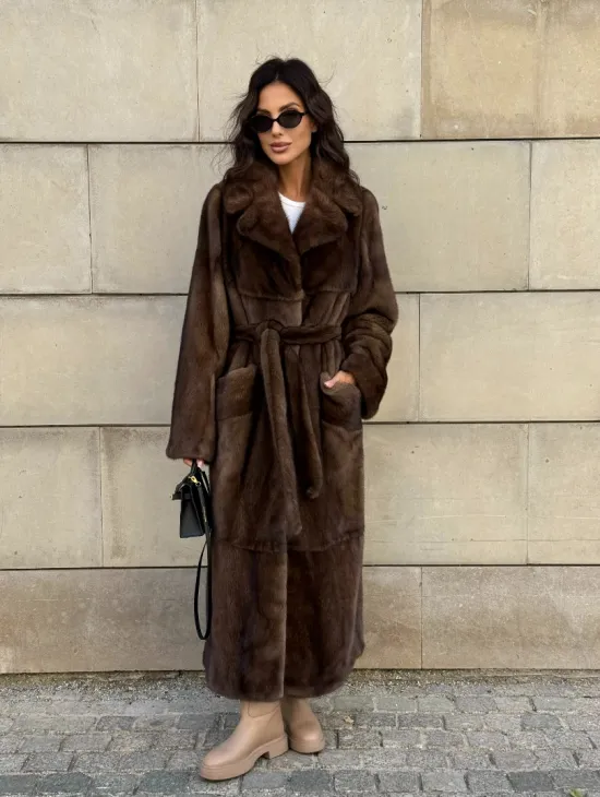 Норковая шуба, мех NAFA роспуск , английский воротник - цвет соболь