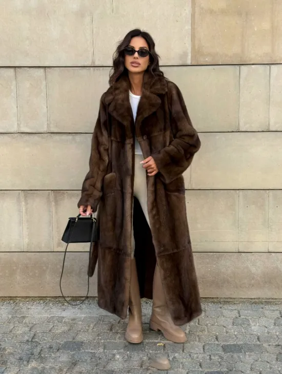 Норковая шуба, мех NAFA роспуск , английский воротник - цвет соболь