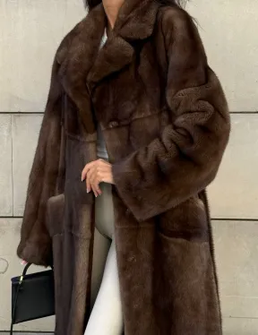 Норковая шуба, мех NAFA роспуск , английский воротник - цвет соболь