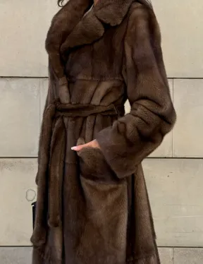 Норковая шуба, мех NAFA роспуск , английский воротник - цвет соболь