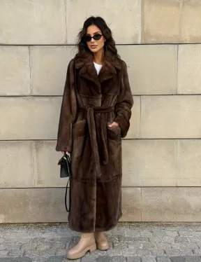 Норковая шуба, мех NAFA роспуск , английский воротник - цвет соболь