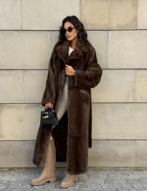 Норковая шуба, мех NAFA роспуск , английский воротник - цвет соболь