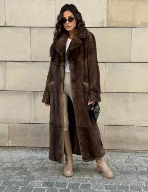Норковая шуба, мех NAFA роспуск , английский воротник - цвет соболь