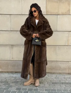 Норковая шуба, мех NAFA роспуск , английский воротник - цвет соболь