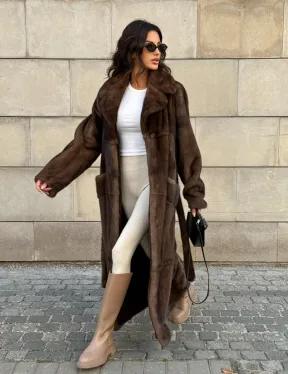 Норковая шуба, мех NAFA роспуск , английский воротник - цвет соболь