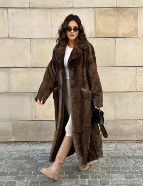 Норковая шуба, мех NAFA роспуск , английский воротник - цвет соболь