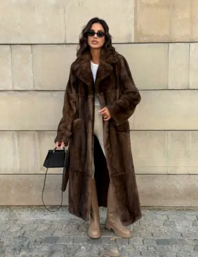Норковая шуба, мех NAFA роспуск , английский воротник - цвет соболь