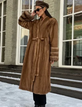 Шуба норковая кимоно VINTAGE GOLD рукава с отделкой из меха куницы