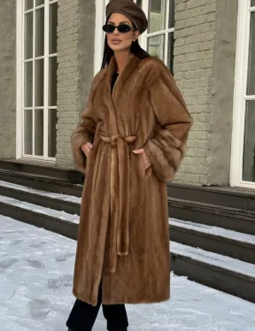 Шуба норковая кимоно VINTAGE GOLD рукава с отделкой из меха куницы