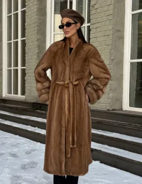 Шуба норковая кимоно VINTAGE GOLD рукава с отделкой из меха куницы