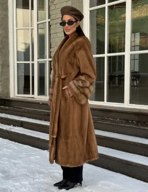 Шуба норковая кимоно VINTAGE GOLD рукава с отделкой из меха куницы